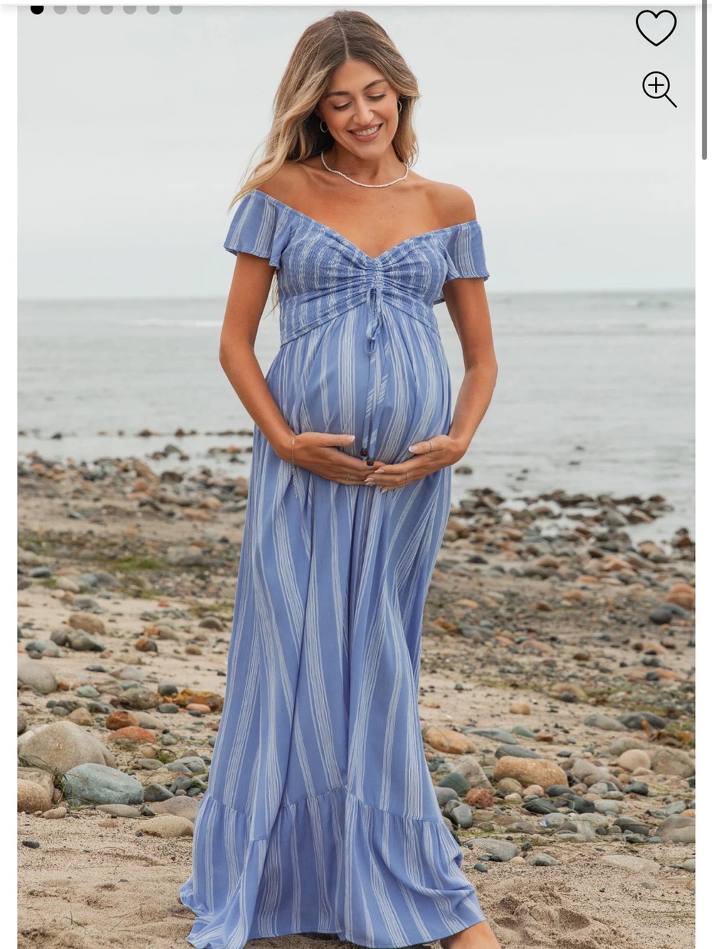 Pinkblush Blue Striped Off-Shoulder Maxi Maternity Dress